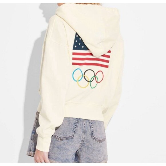 Looney Tunes Team USA Full Zip W Hoodie Cream Olympics Size M - Picture 2 of 8